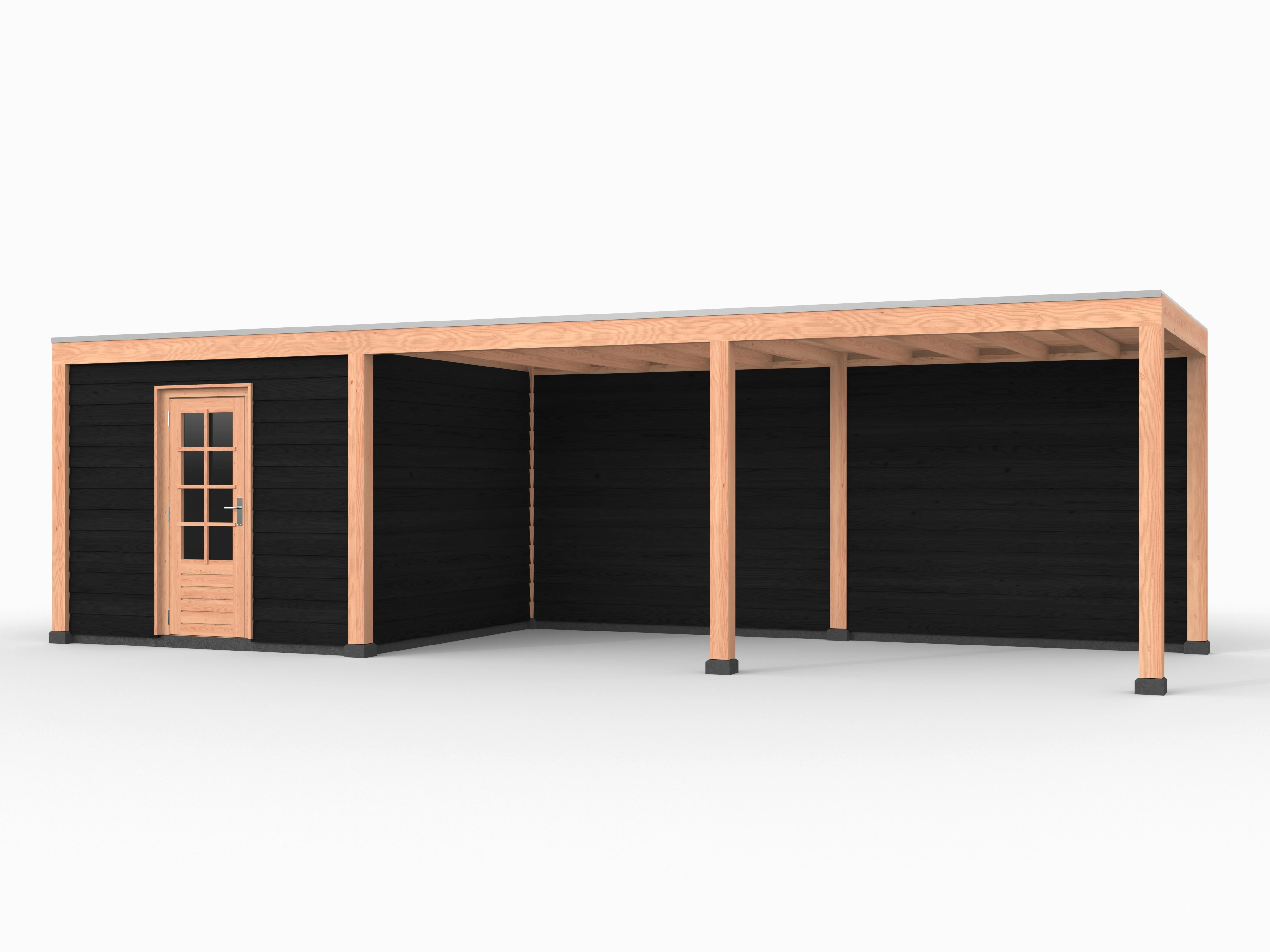 Douglas overkapping, 900 x 300, met achterwand en schuur, Westwood Elegant zwart - Afbeelding 1
